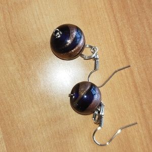 Blue & bronze ball earrings